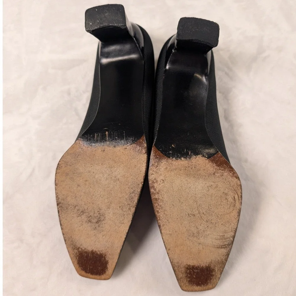 Stuart Weitzman Black Fabric Square Toe Block Heel Pumps Formal Womens 8 B